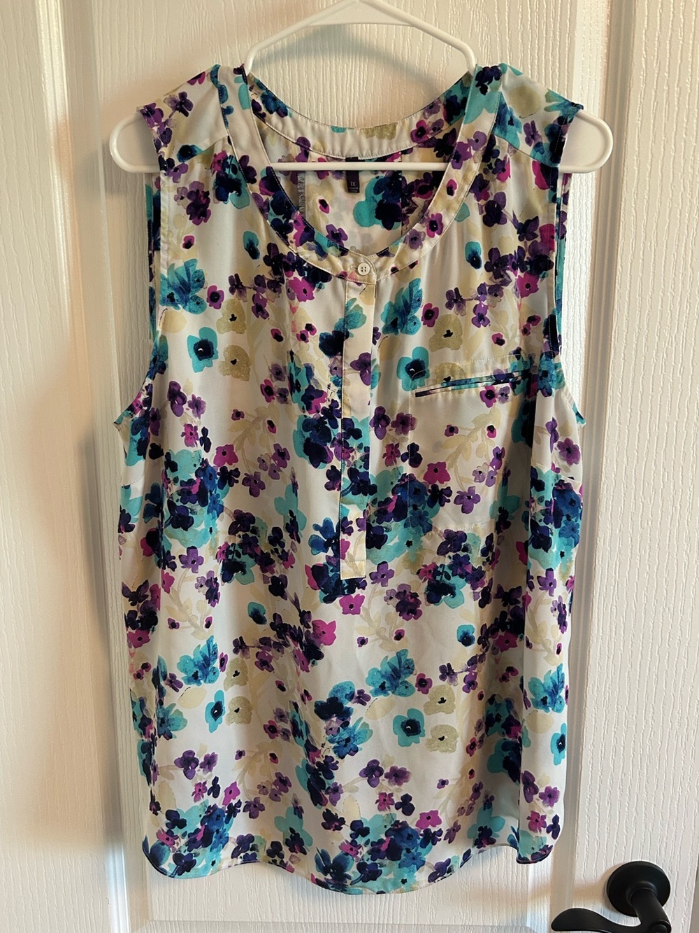 NYDJ Floral Sleeveless Camisole - Teal, Purple & Cream